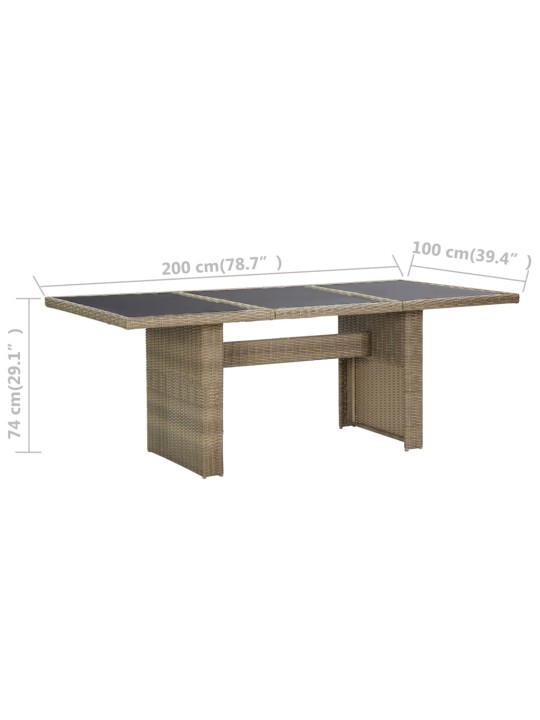 Sodo valgomojo stalas, rudas, 200x100x74cm, stiklas/poliratanas