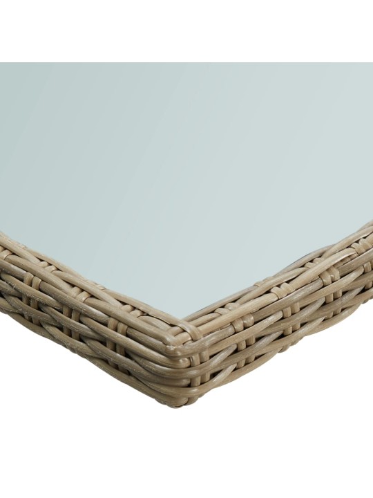 Sodo valgomojo stalas, rudas, 200x100x74cm, stiklas/poliratanas