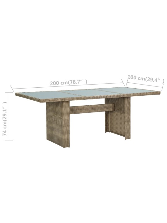 Sodo valgomojo stalas, rudas, 200x100x74cm, stiklas/poliratanas