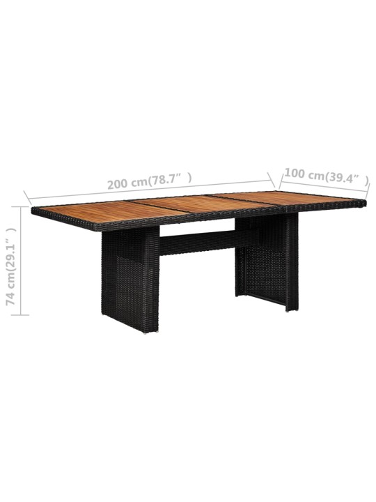 Sodo valgomojo stalas, juodas, 200x100x74cm, poliratanas