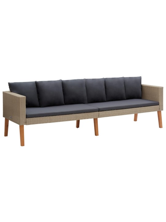 Trivietė sodo sofa su pagalvėlėmis, smėlio spalvos, poliratanas