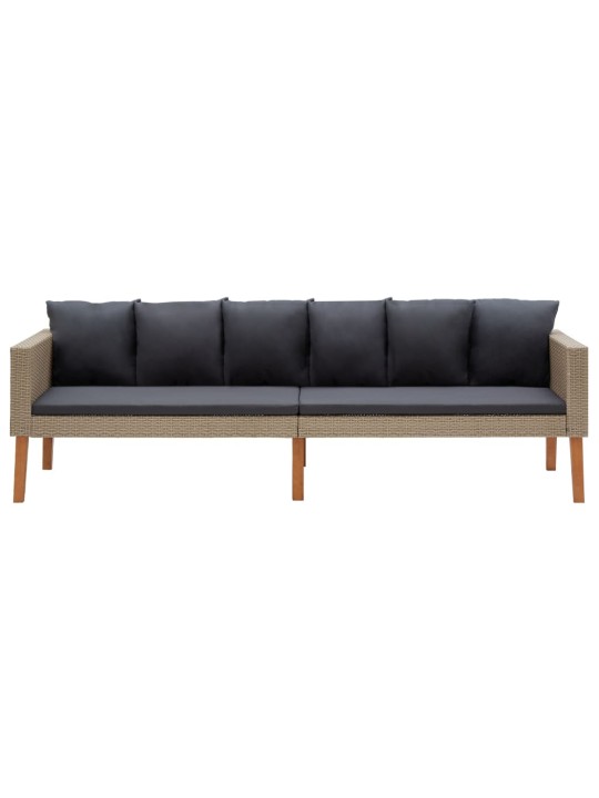 Trivietė sodo sofa su pagalvėlėmis, smėlio spalvos, poliratanas