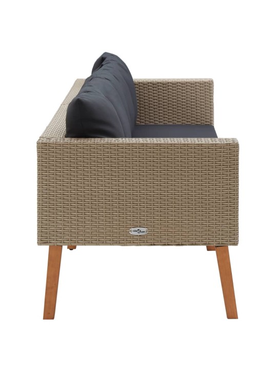 Trivietė sodo sofa su pagalvėlėmis, smėlio spalvos, poliratanas