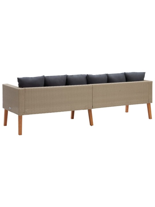 Trivietė sodo sofa su pagalvėlėmis, smėlio spalvos, poliratanas