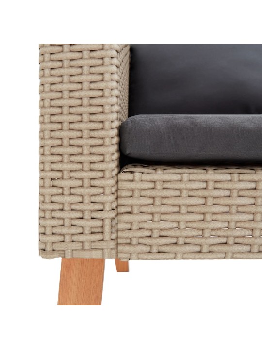 Trivietė sodo sofa su pagalvėlėmis, smėlio spalvos, poliratanas