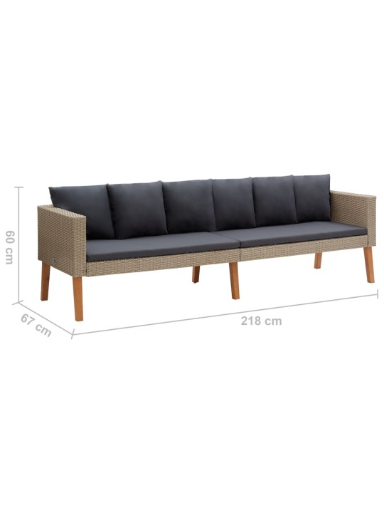 Trivietė sodo sofa su pagalvėlėmis, smėlio spalvos, poliratanas