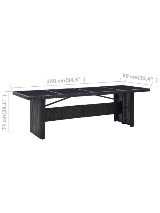Sodo stalas, juodas, 240x90x74cm, poliratanas ir stiklas