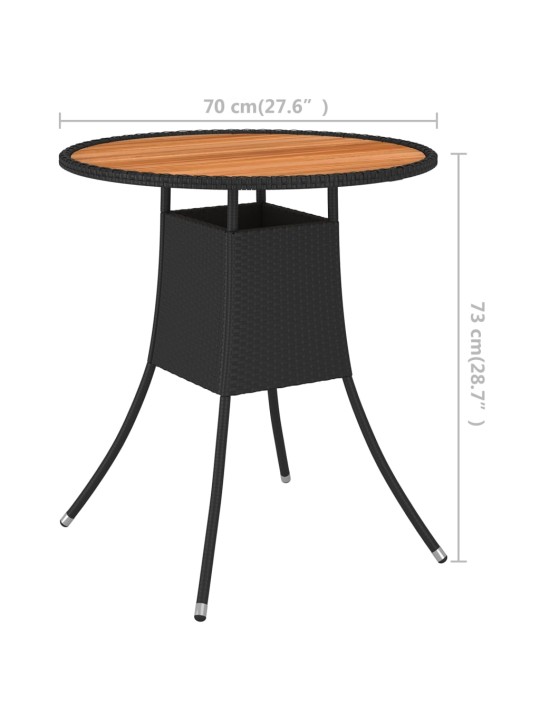 Sodo stalas, juodas, 70cm skersmens, poliratanas ir akacija