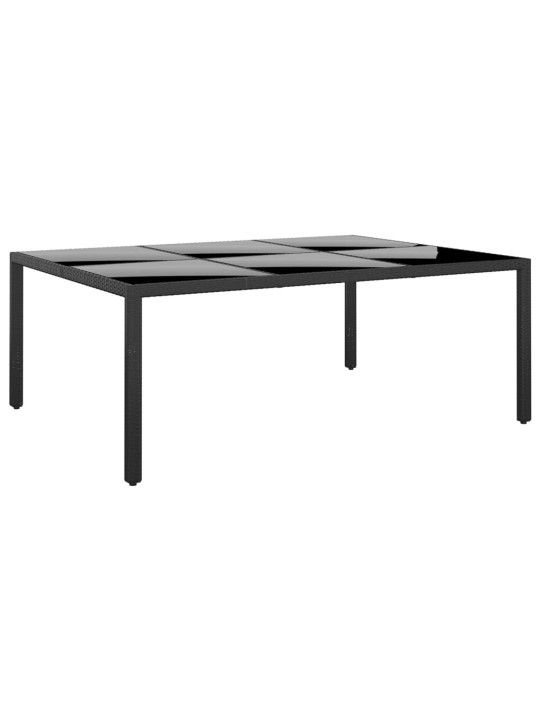 Sodo stalas, juodas, 200x150x75cm, stiklas/poliratanas