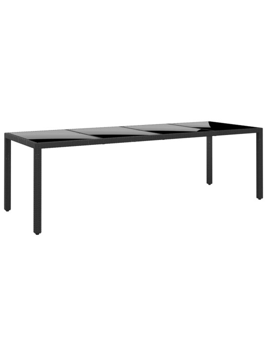 Sodo stalas, juodas, 250x100x75cm, stiklas ir poliratanas