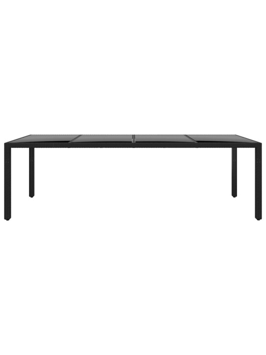 Sodo stalas, juodas, 250x100x75cm, stiklas ir poliratanas