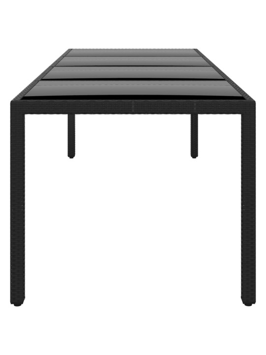 Sodo stalas, juodas, 250x100x75cm, stiklas ir poliratanas