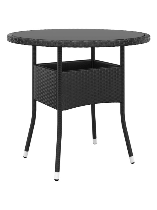 Sodo stalas, juodas, 80x75cm, grūdintas stiklas/poliratanas