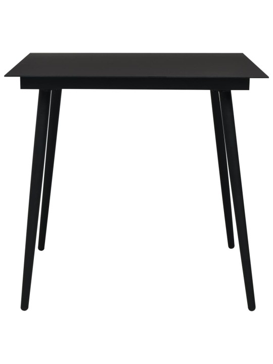 Sodo valgomojo stalas, juodas, 80x80x74cm, plienas ir stiklas