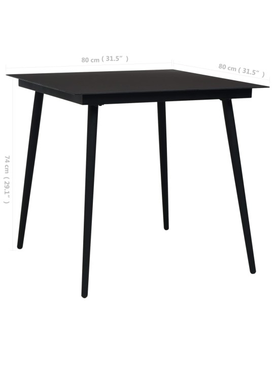 Sodo valgomojo stalas, juodas, 80x80x74cm, plienas ir stiklas