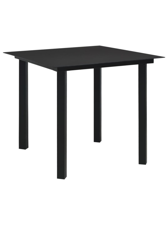 Sodo valgomojo stalas, juodas, 80x80x74cm, plienas ir stiklas