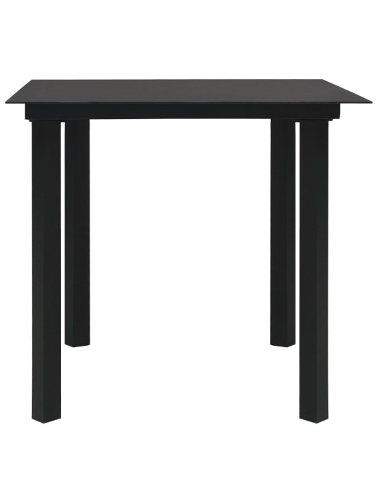Sodo valgomojo stalas, juodas, 80x80x74cm, plienas ir stiklas