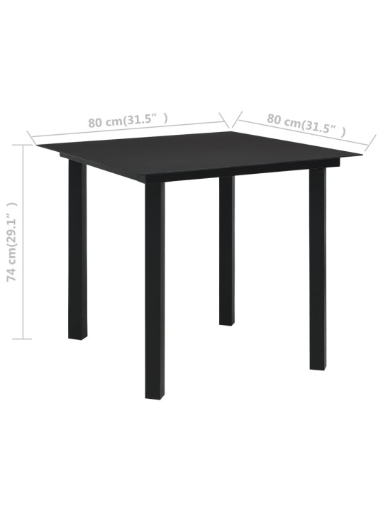 Sodo valgomojo stalas, juodas, 80x80x74cm, plienas ir stiklas