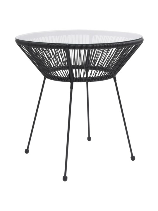 Sodo valgomojo stalas, juodas, 70x74cm, ratanas ir stiklas