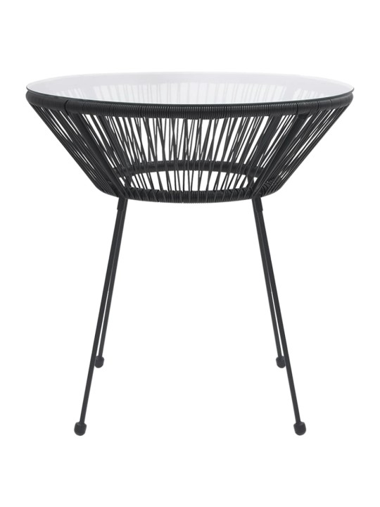 Sodo valgomojo stalas, juodas, 70x74cm, ratanas ir stiklas