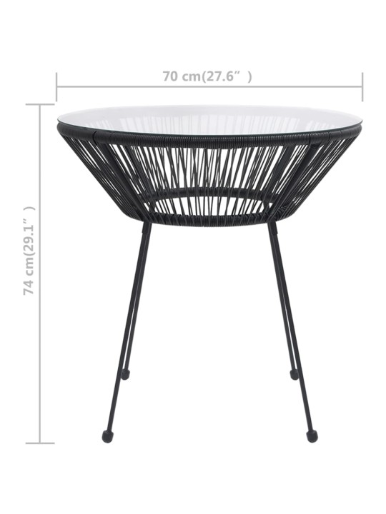 Sodo valgomojo stalas, juodas, 70x74cm, ratanas ir stiklas