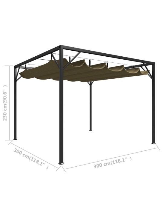 Sodo pavėsinė su įtraukiamu stogu, taupe spalvos, 3x3m, 180g/m²