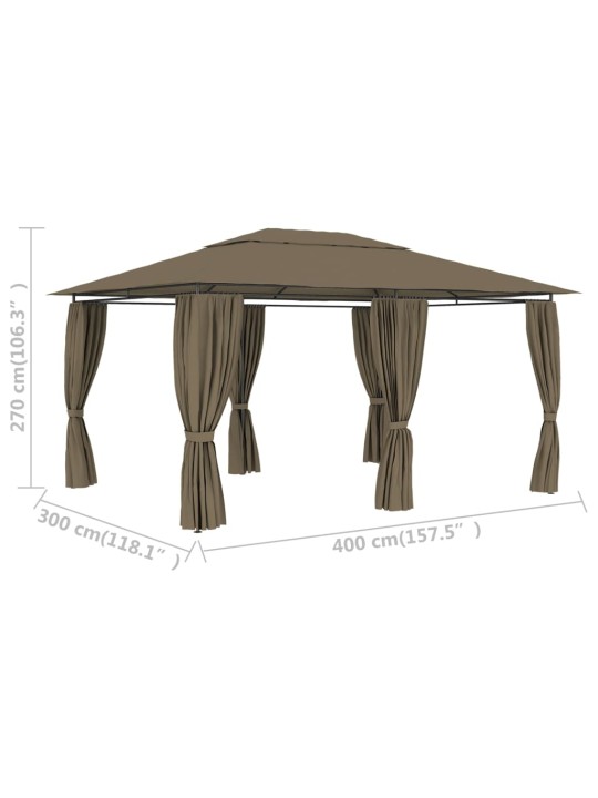 Sodo palapinė su užuolaidomis, taupe spalvos, 4x3m, 180g/m²