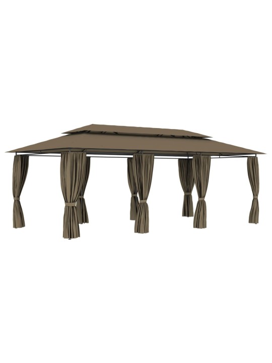 Pavėsinė su užuolaidomis, taupe, 600x298x270cm, 180g/m²