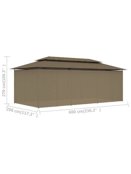Pavėsinė su užuolaidomis, taupe, 600x298x270cm, 180g/m²