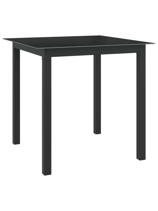 Sodo stalas, juodas, 80x80x74cm, aliuminis ir stiklas