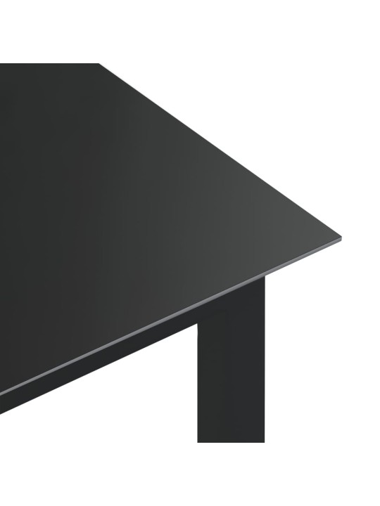 Sodo stalas, juodas, 80x80x74cm, aliuminis ir stiklas
