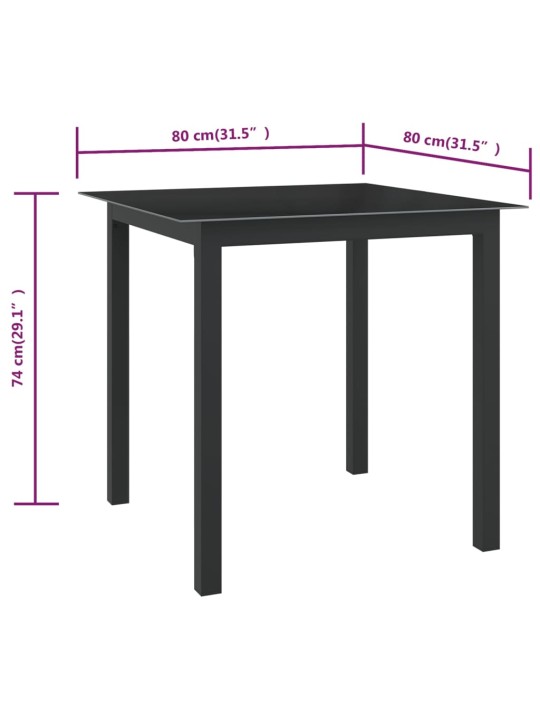 Sodo stalas, juodas, 80x80x74cm, aliuminis ir stiklas