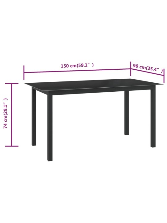 Sodo stalas, juodas, 150x90x74cm, aliuminis ir stiklas