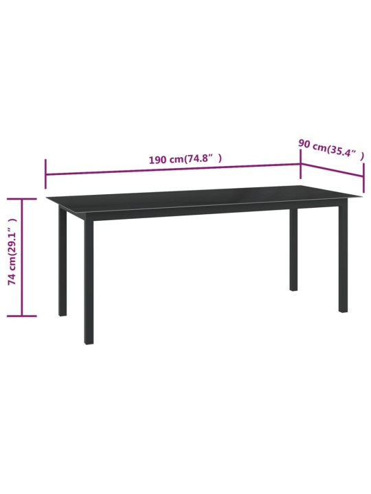 Sodo stalas, juodas, 190x90x74cm, aliuminis ir stiklas