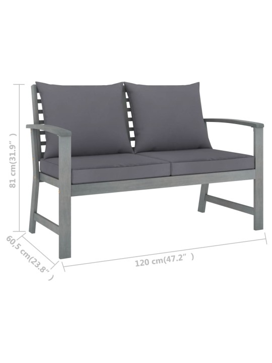 Sodo suoliukas su pilkom pagalvėlėm, 120cm, akacijos masyvas