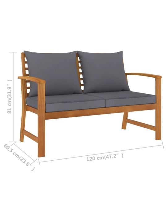 Sodo suoliukas su pilkom pagalvėlėm, 120cm, akacijos masyvas