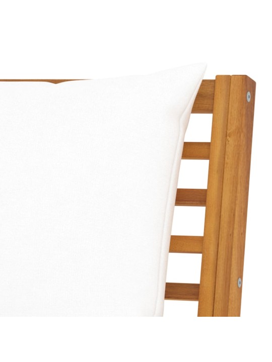 Sodo suoliukas su kreminėmis pagalvėlėmis, 114,5cm, akacija