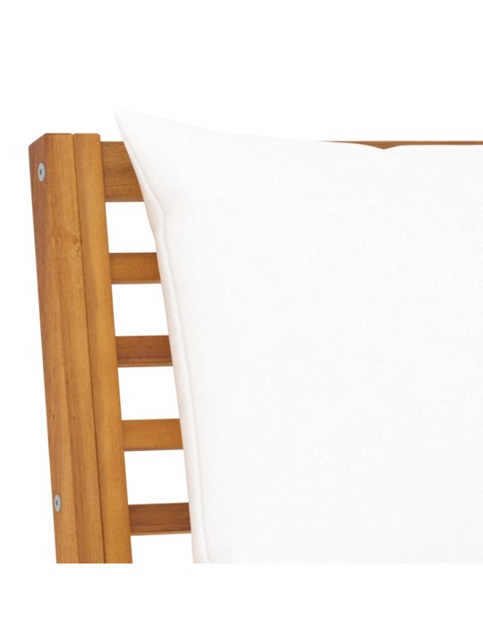 Sodo suoliukas su kreminėmis pagalvėlėmis, 114,5cm, akacija