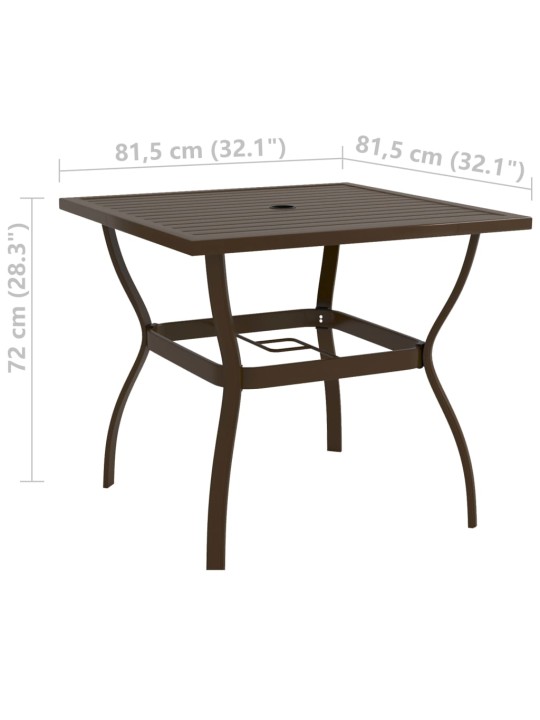 Sodo stalas, rudos spalvos, 81,5x81,5x72cm, plienas