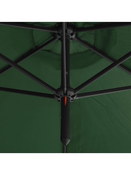 Dvigubas skėtis su plieniniu stulpu, žalios spalvos, 600cm