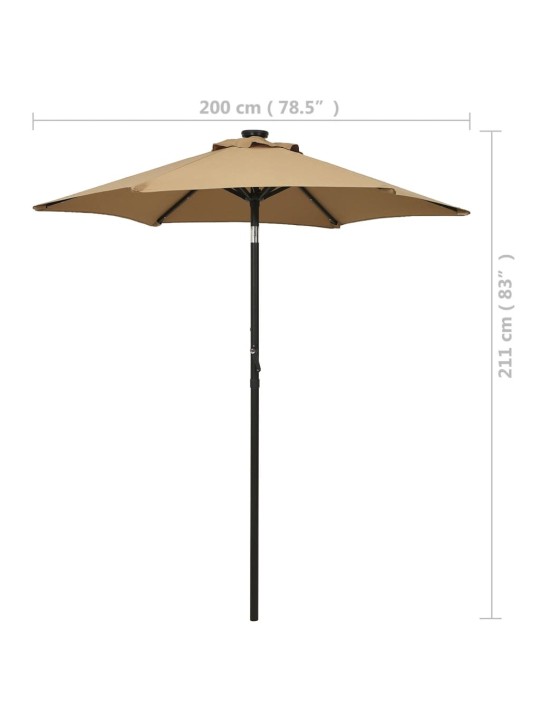 Skėtis nuo saulės su LED, taupe, 200x211cm, aliuminis