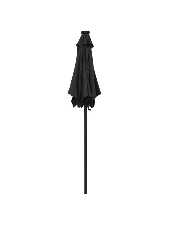 Skėtis nuo saulės su LED, juodos spalvos, 200x211cm, aliuminis