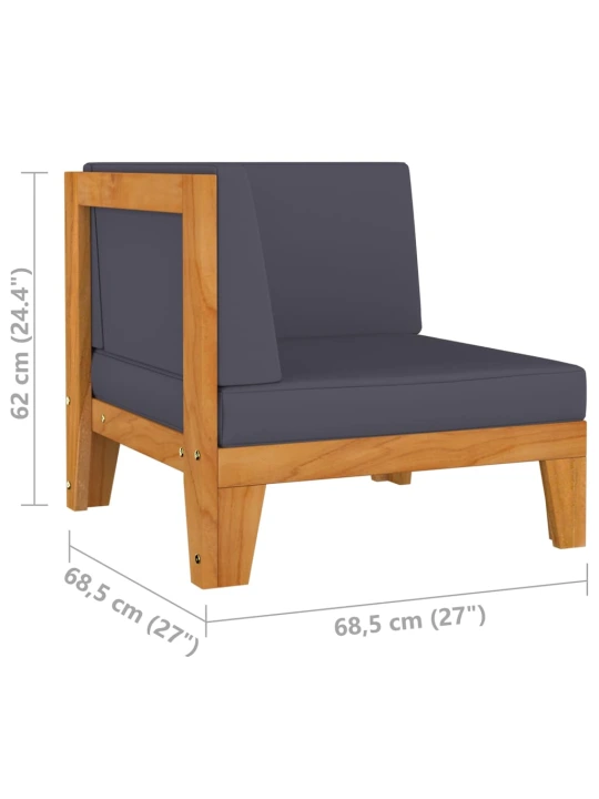 Modulinė kampinė sofa su tamsiai pilkomis pagalvėlėmis, akacija