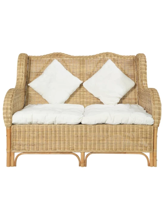 Dvivietė sofa, natūralus ratanas ir linas