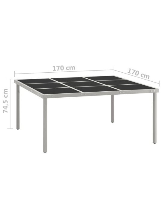 Sodo valgomojo stalas, 170x170x74,5cm, stiklas ir plienas