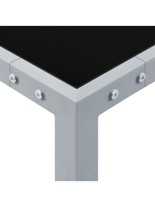 Sodo stalas, pilkos spalvos, 130x130x72cm, plienas ir stiklas