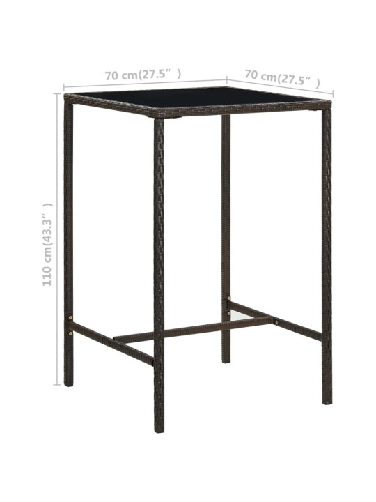 Sodo baro stalas, rudas, 70x70x110cm, poliratanas ir stiklas