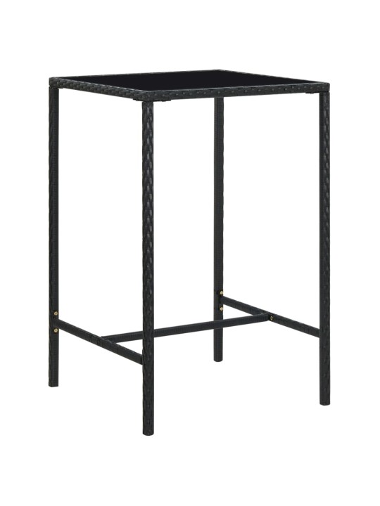 Sodo baro stalas, juodas, 70x70x110cm, poliratanas ir stiklas