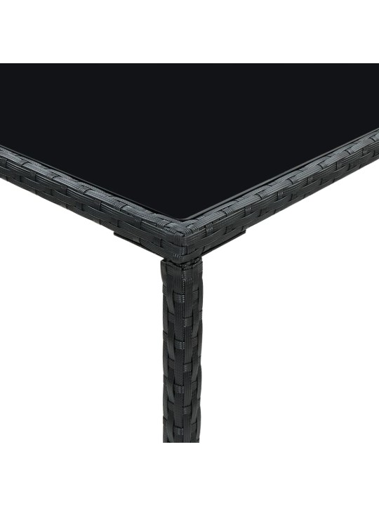 Sodo baro stalas, juodas, 70x70x110cm, poliratanas ir stiklas