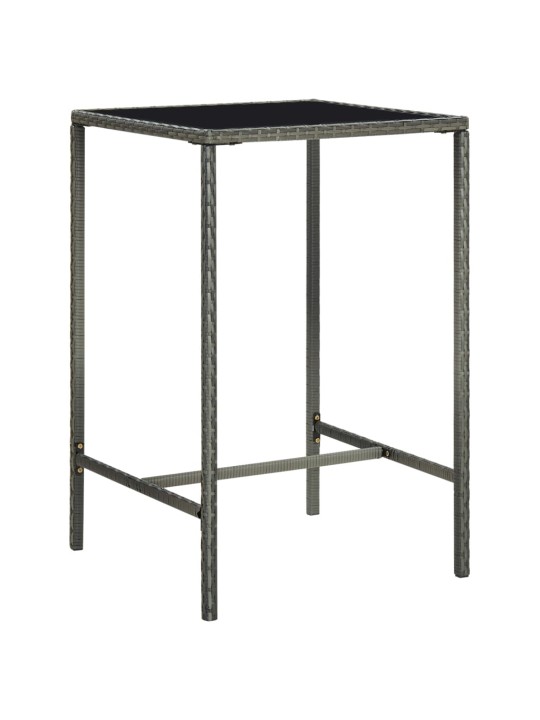 Sodo baro stalas, pilkas, 70x70x110cm, poliratanas ir stiklas